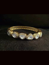 Load image into Gallery viewer, Antique gold finish triangular uncut polki and AD single openable kada( size-2&#39;6)