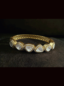 Antique gold finish triangular uncut polki and AD single openable kada( size-2'6)
