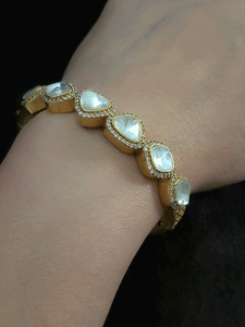 Antique gold finish triangular uncut polki and AD single openable kada( size-2'6)