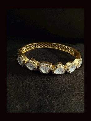 Antique gold finish triangular uncut polki and AD single openable kada( size-2'6)