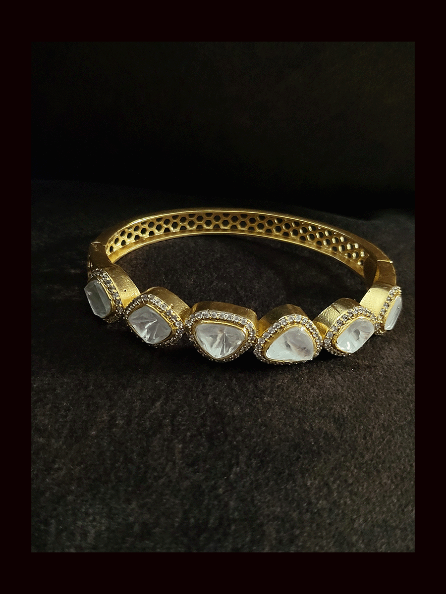 Antique gold finish triangular uncut polki and AD single openable kada( size-2'6)