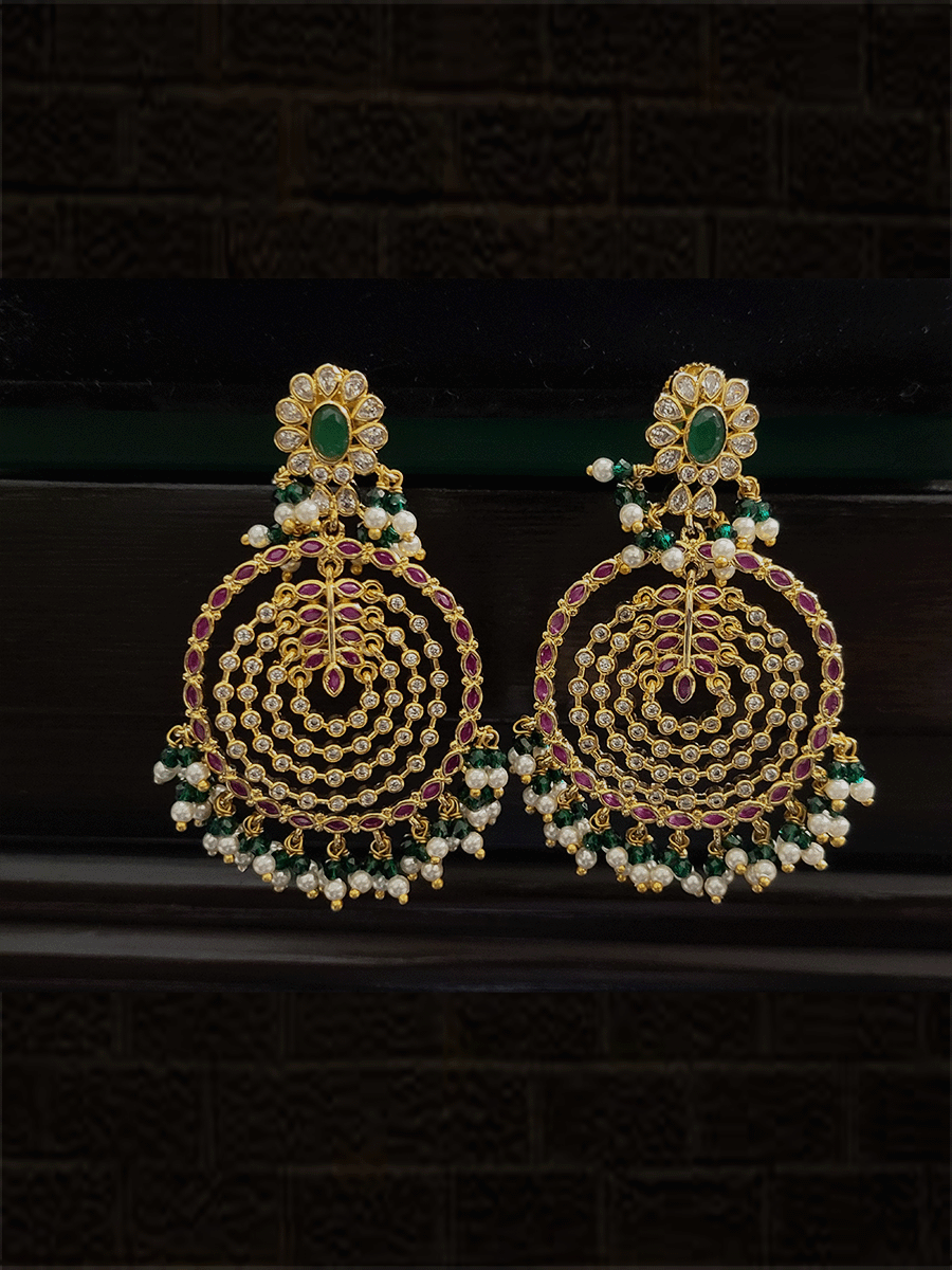 Circular design flower top polki,ruby and green stones earrings