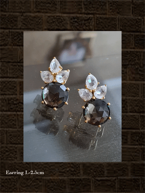 Gold plated sterling silver crystal quartz and smoky quartz post stud earring - Odara Jewellery