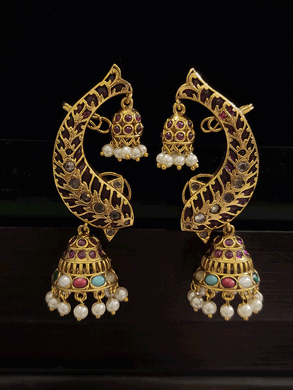 Multicoloured stones studded half karnphool with jhoomki