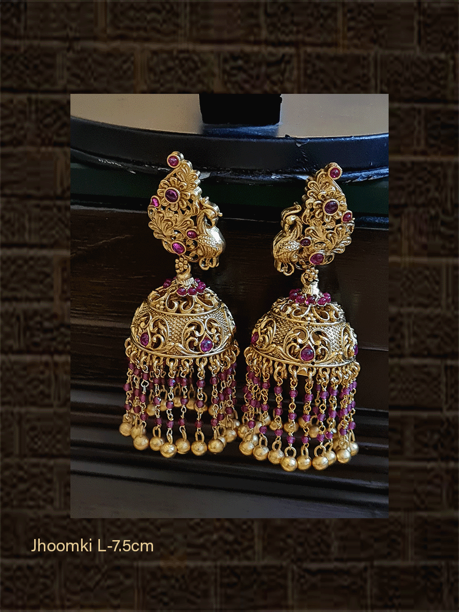 Intricate design peacock top long tassel stone studded jhoomki - Odara Jewellery