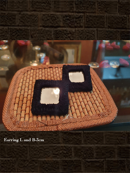 Thread and mirror work bold square studs - Odara Jewellery