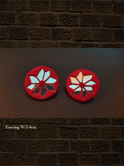 Thread mirror work handmade earring - Odara Jewellery