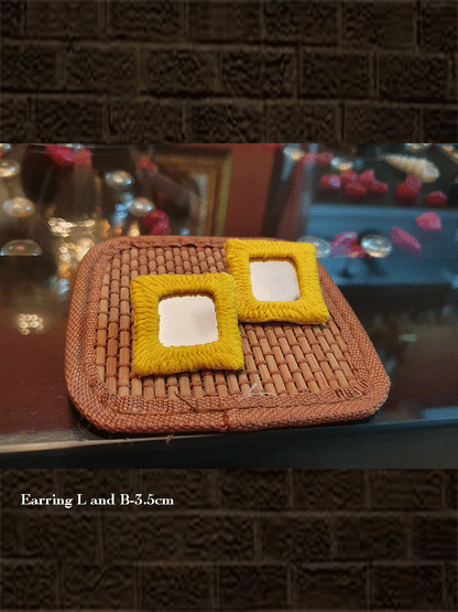Thread and mirror work bold square studs - Odara Jewellery