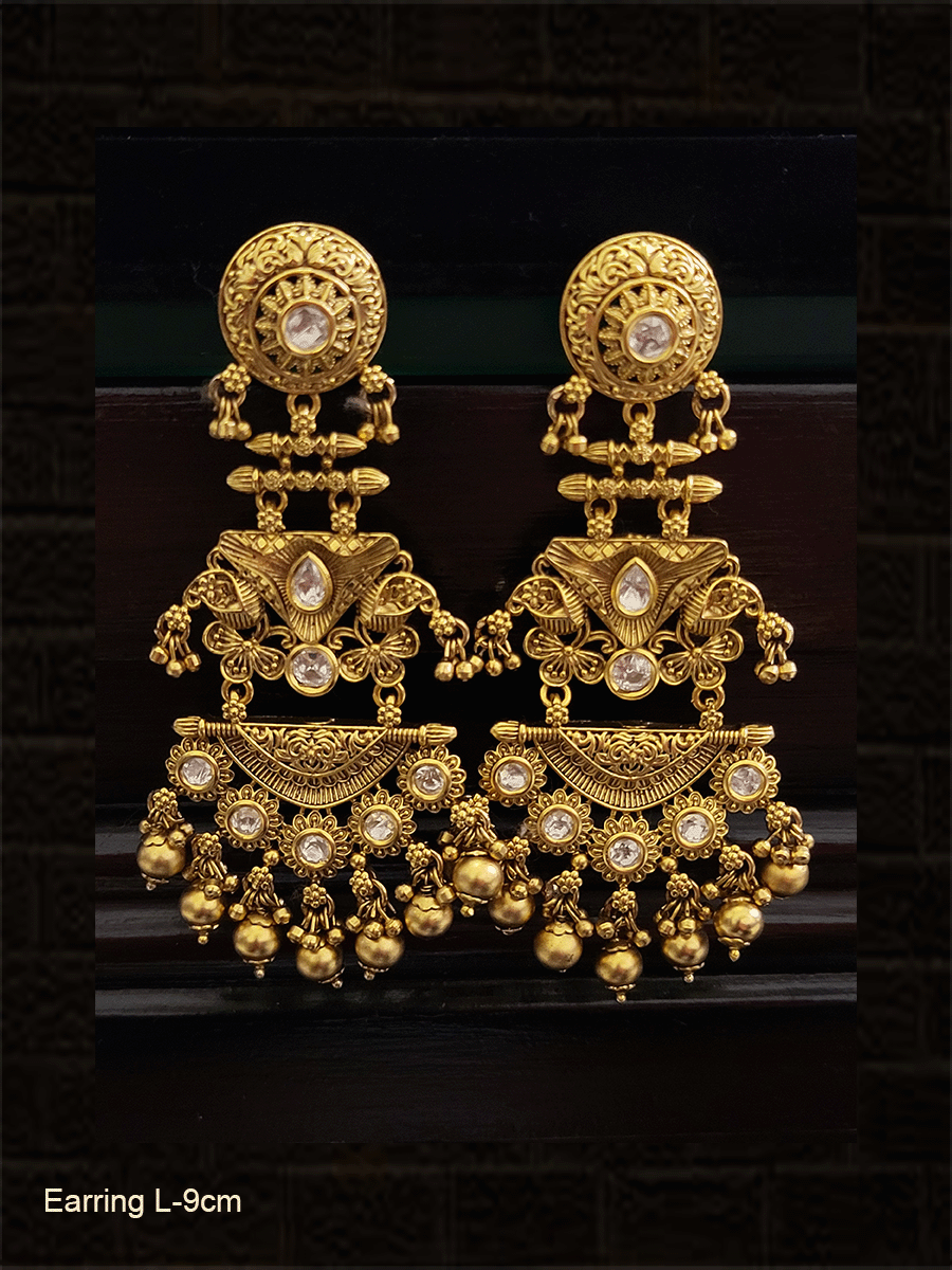 GoldPlated Rajasthani Bridal Jewellery Floral Kundan Dulhan Set with Heavy  Choker Long Rani Haar Earrings