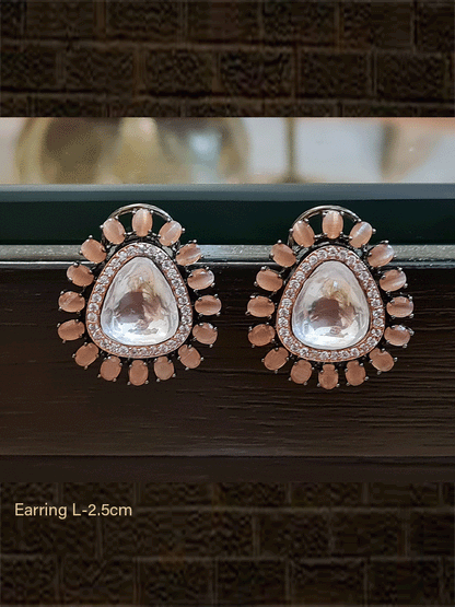 Black finish triangular kundan and AD coloured stones studs - Odara Jewellery