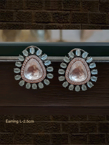 Black finish triangular kundan and AD coloured stones studs - Odara Jewellery