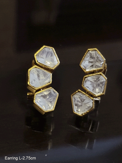 Three hexagonal shaped uncut polki earrings