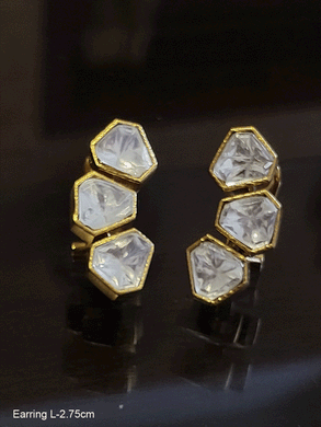 Three hexagonal shaped uncut polki earrings