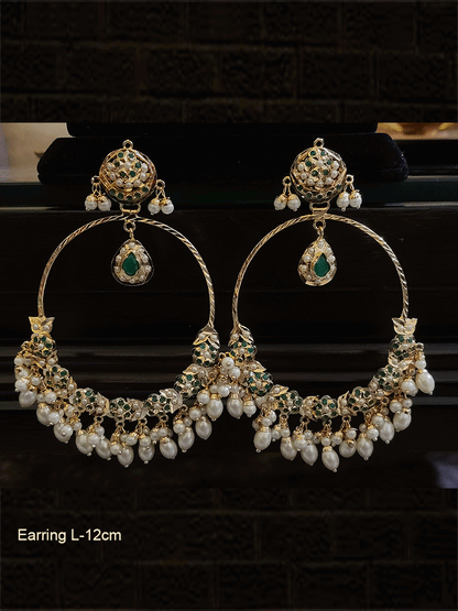 12cm long jadau chandbalies with pearl drops