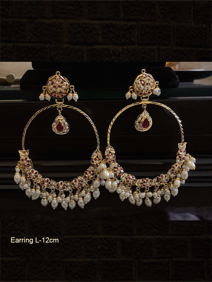 12cm long jadau chandbalies with pearl drops