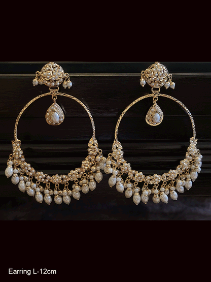 12cm long jadau chandbalies with pearl drops