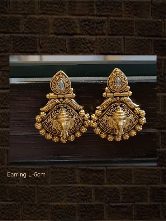 Leaf design top ganpatiji earrings - Odara Jewellery