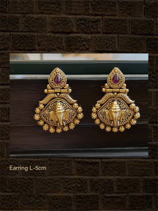 Leaf design top ganpatiji earrings - Odara Jewellery