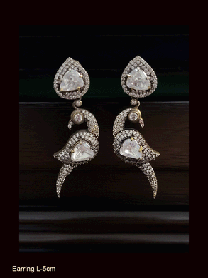 Peacock design white stone antique finish earrings
