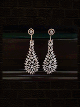 Load image into Gallery viewer, Rose gold and black finish long AD leaf design earrings - Odara Jewellery