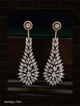 Load image into Gallery viewer, Rose gold and black finish long AD leaf design earrings - Odara Jewellery