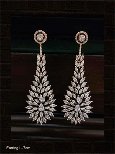 Rose gold and black finish long AD leaf design earrings - Odara Jewellery