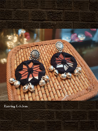 Thread and mirror work bold square studs - Odara Jewellery