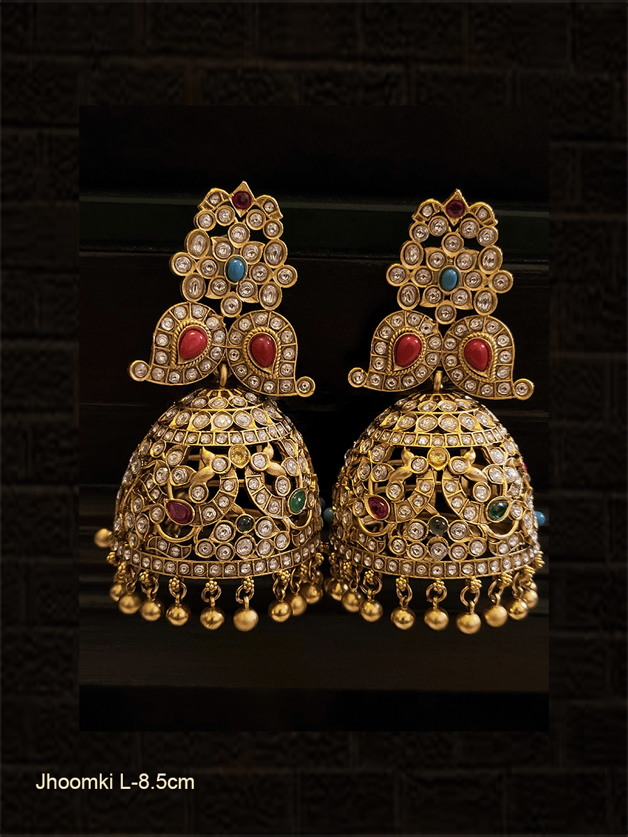 Bold coloured stones studded jhoomkies