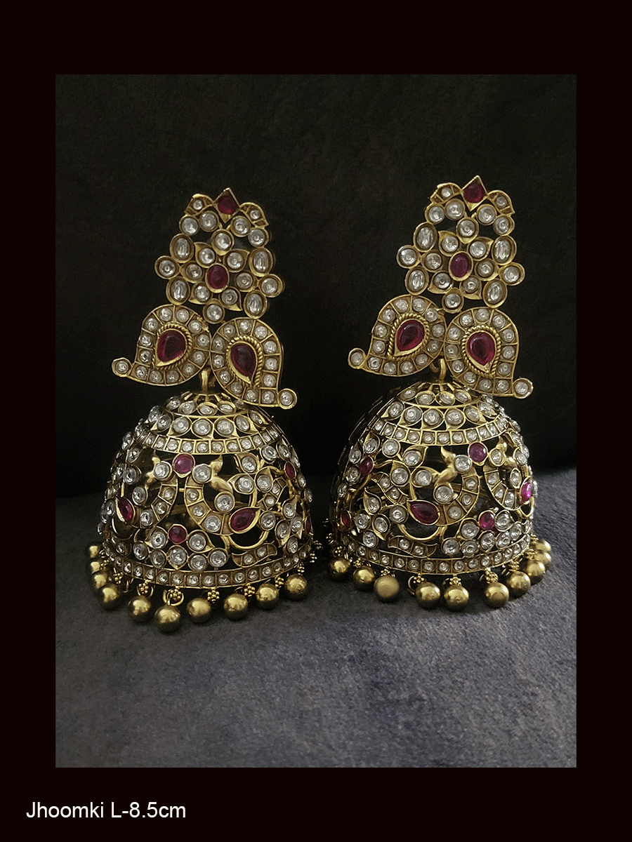 Bold coloured stones studded jhoomkies