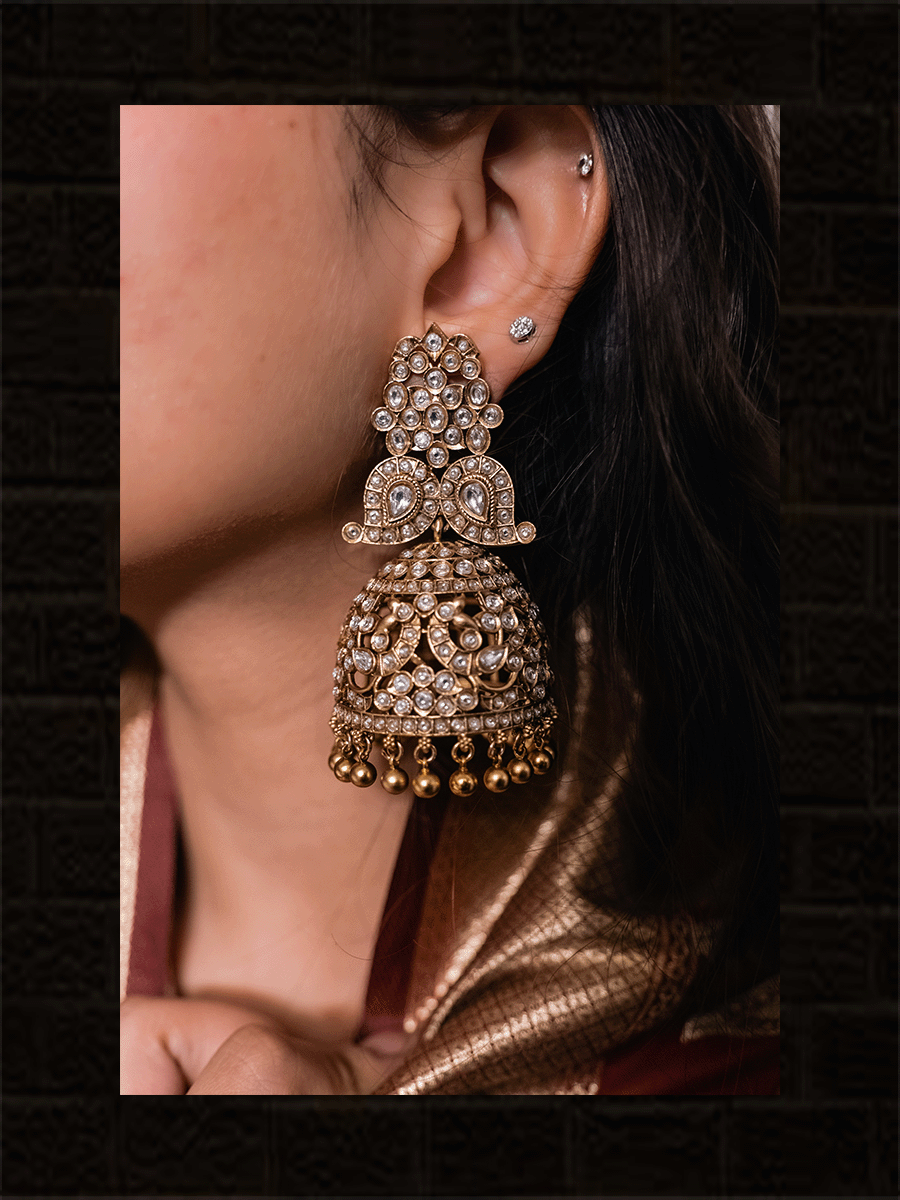 Bold coloured stones studded jhoomkies