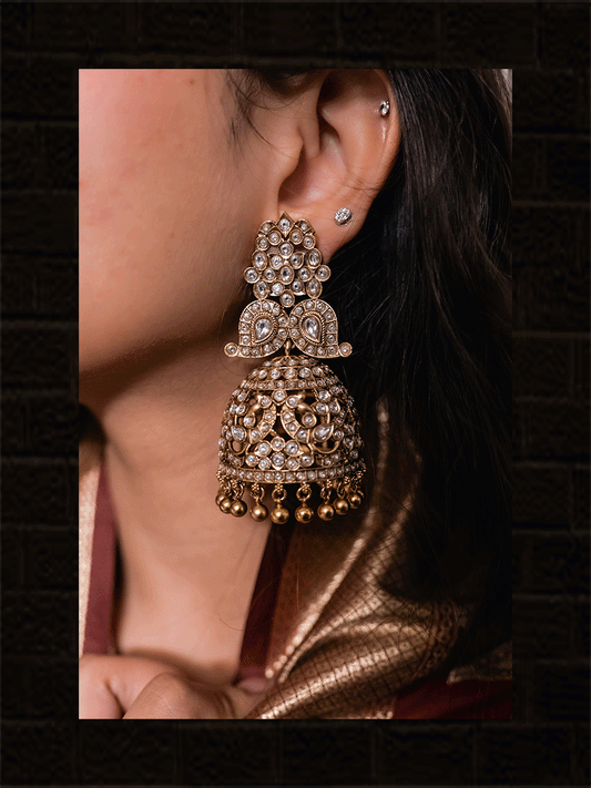 Bold coloured stones studded jhoomkies