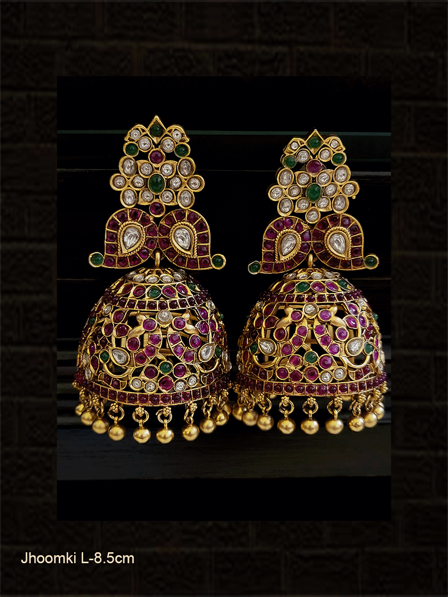 Bold coloured stones studded jhoomkies