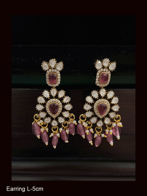 Leaf design kundan earrings with coloured drops
