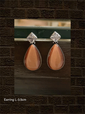 White stone top with leaf stone drop German silver earring - Odara Jewellery
