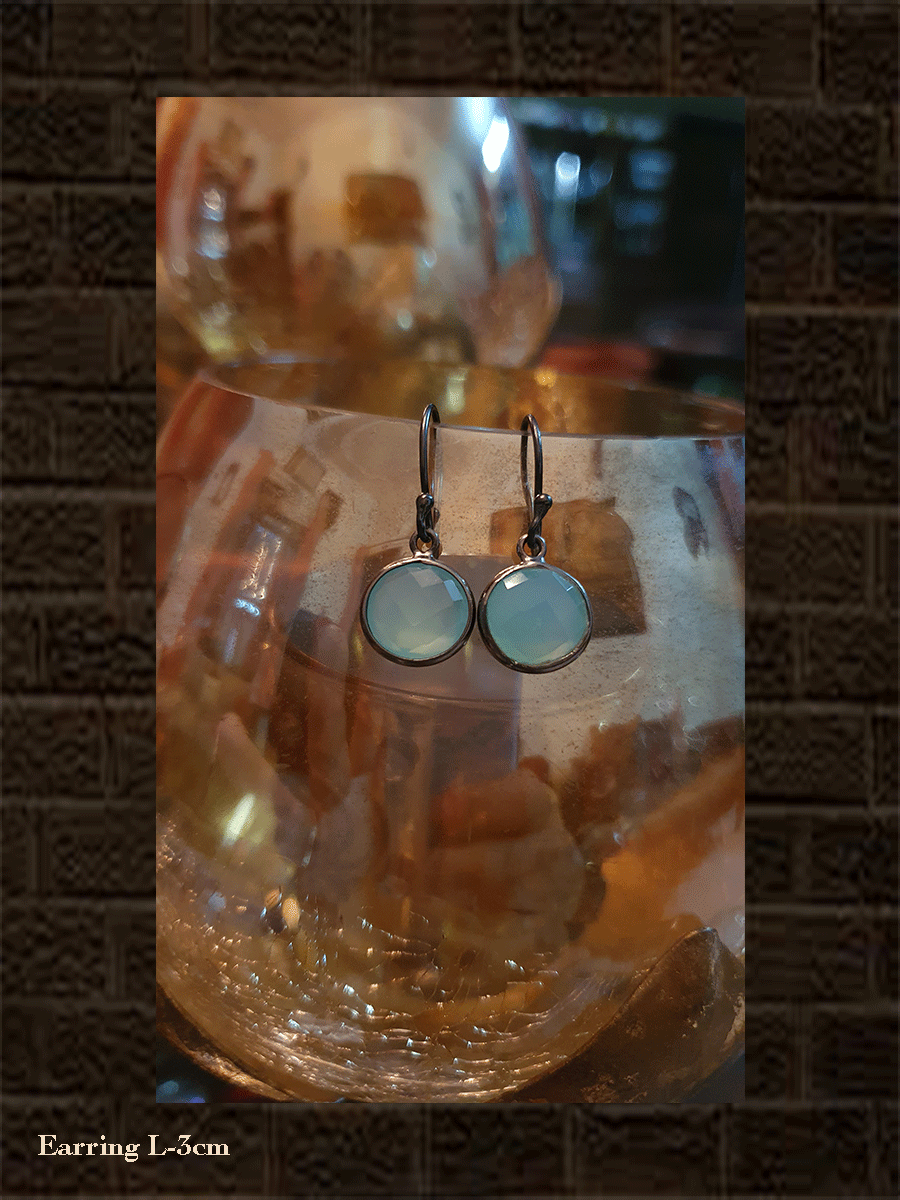 Sterling silver aqua chalcedony briolette earring in black finish(gm wt-2.650) - Odara Jewellery