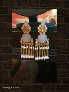 Long tassel pink and aqua green kundan long earring - Odara Jewellery