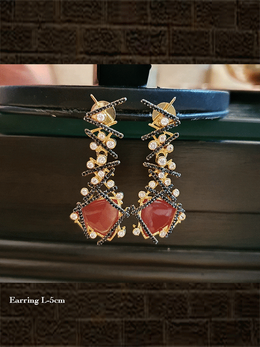 Rust stone in nest type design with black AD stones - Odara Jewellery