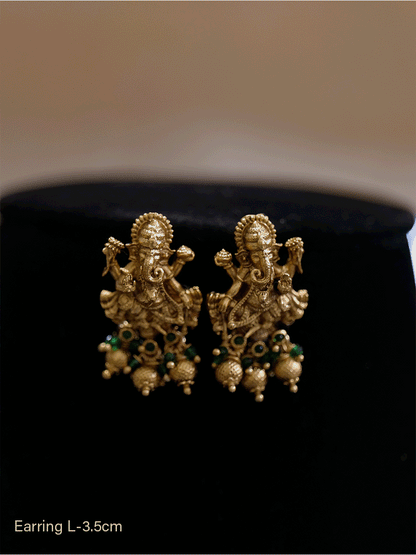 Ganpatiji design earrings with different colour drops - Odara Jewellery