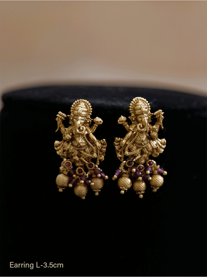 Ganpatiji design earrings with different colour drops - Odara Jewellery