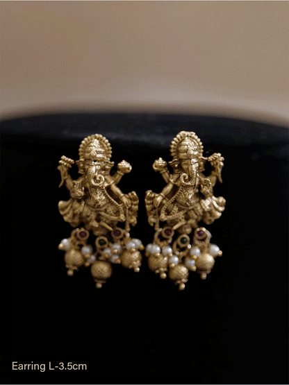 Ganpatiji design earrings with different colour drops - Odara Jewellery