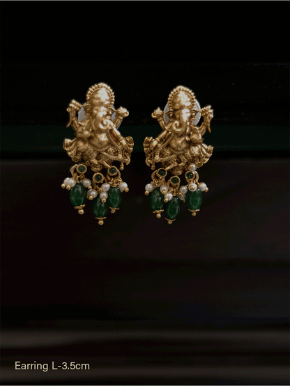 Ganpatiji design earrings with different colour drops - Odara Jewellery