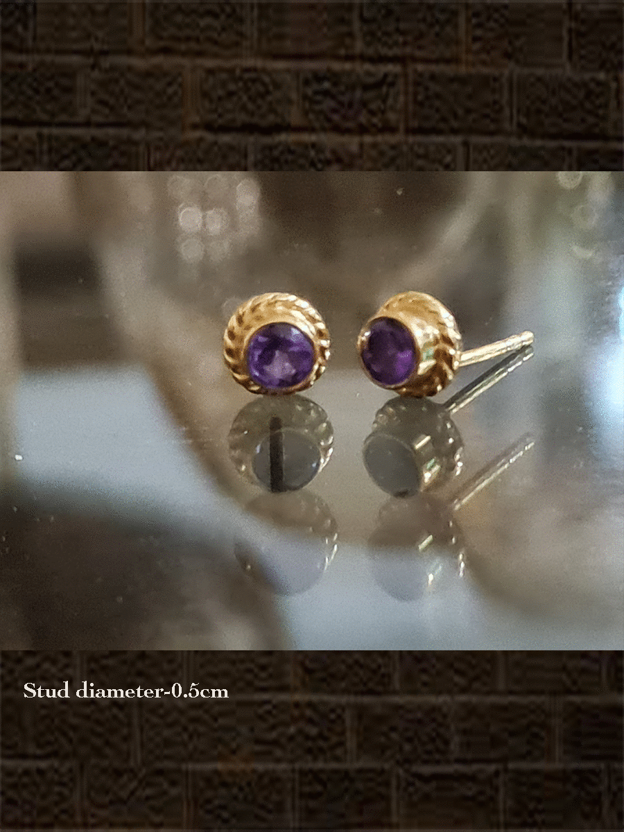 Amethyst cut small  studs with gold design - Odara Jewellery