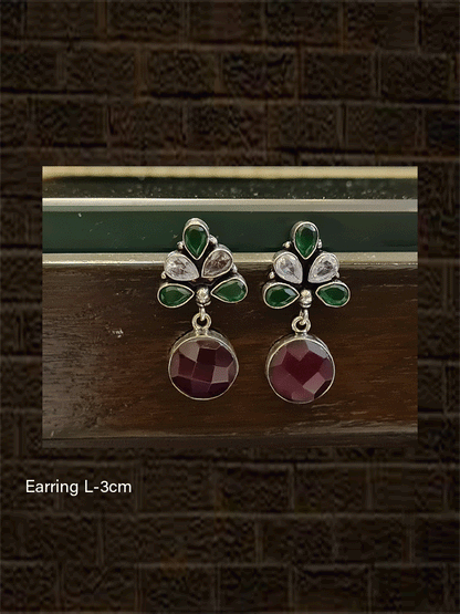 Round stone drop leaf top design earrings - Odara Jewellery