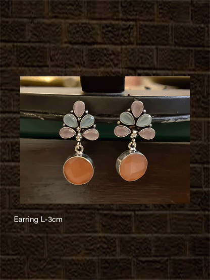 Round stone drop leaf top design earrings - Odara Jewellery
