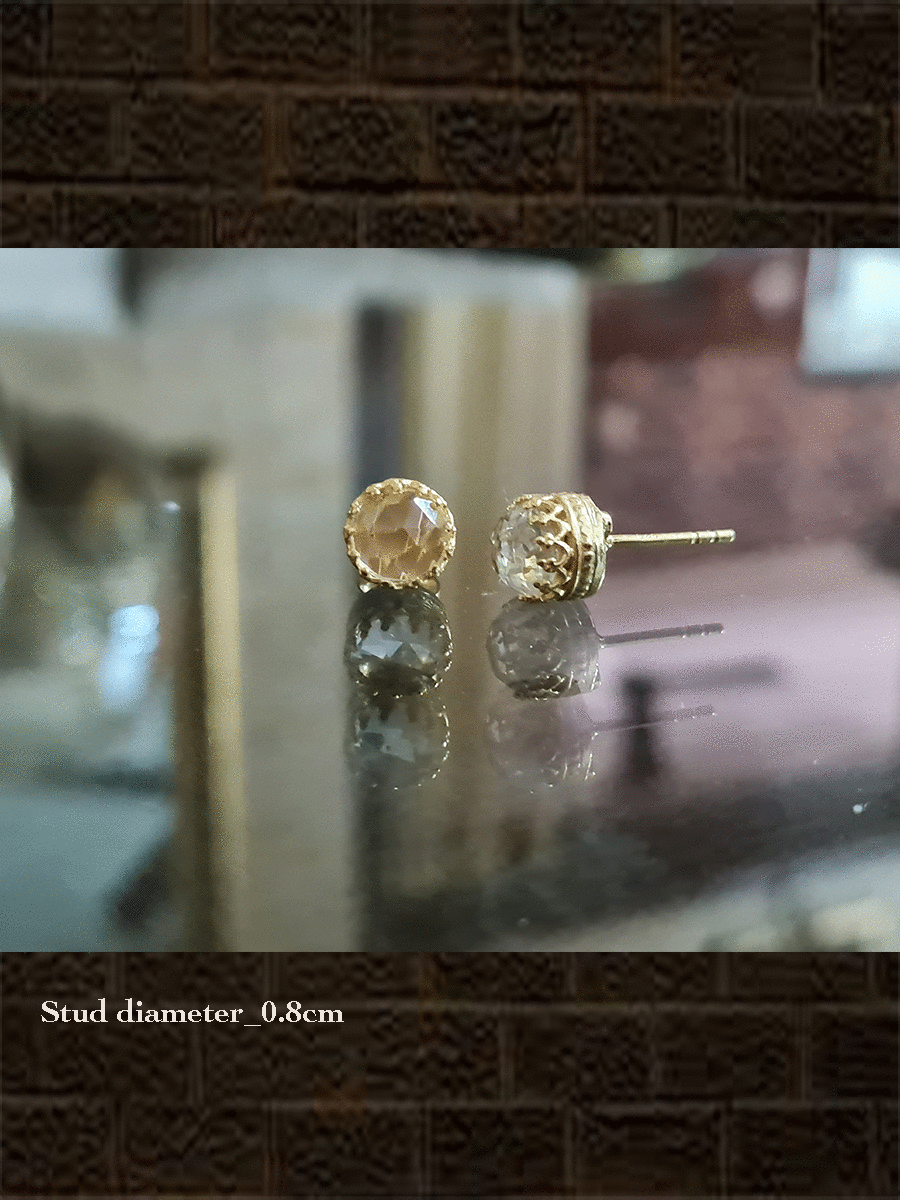 Sterling silver semi precious stones studs in different colours with crown design - Odara Jewellery