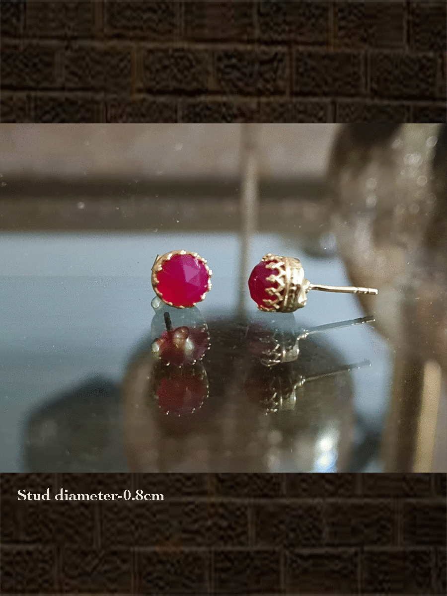 Sterling silver semi precious stones studs in different colours with crown design - Odara Jewellery