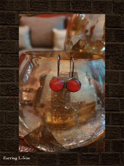 Sterling silver black finish red onyx diamond cut earring(gm wt-3.584gm) - Odara Jewellery