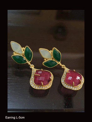Natural stones three leaf top earring with zircon outline natural stone drop