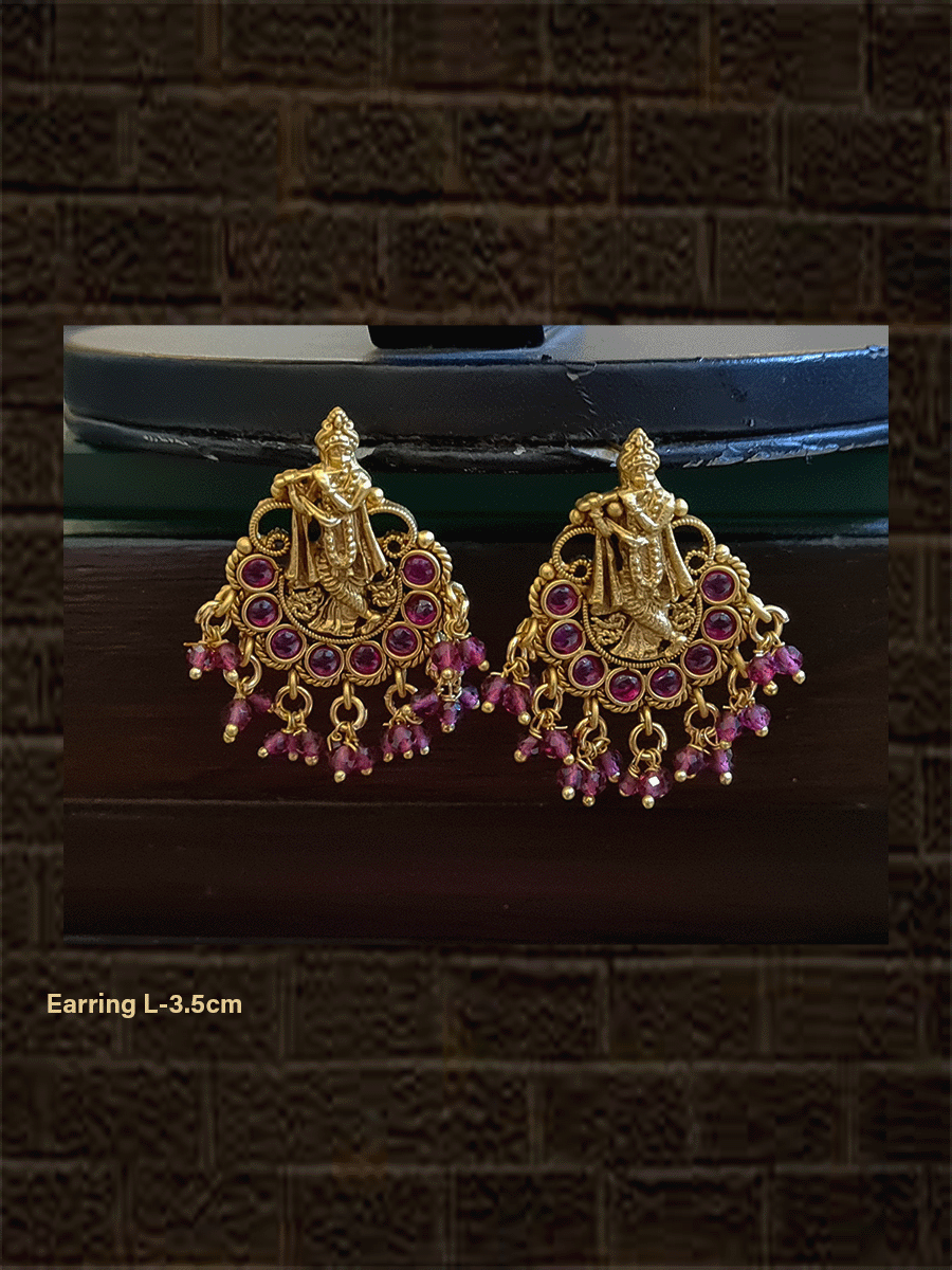 Krishna earrings with coloured bead drops - Odara Jewellery