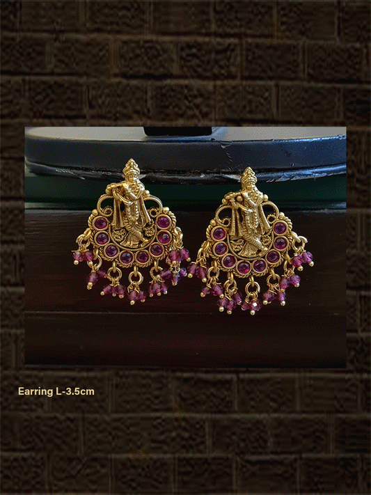Krishna earrings with coloured bead drops - Odara Jewellery